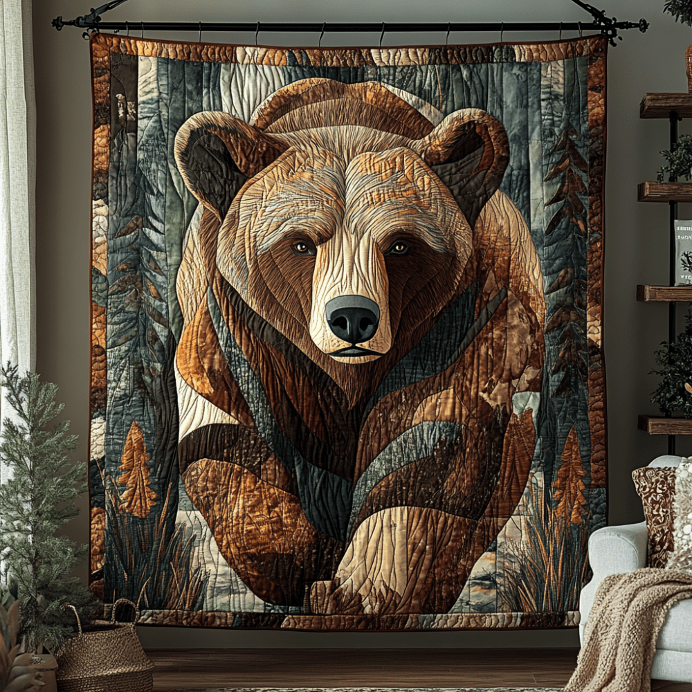 Rustic Bear Haven Quilted Blanket Winter Decor Blanket Bear Theme Gifts - Marykun