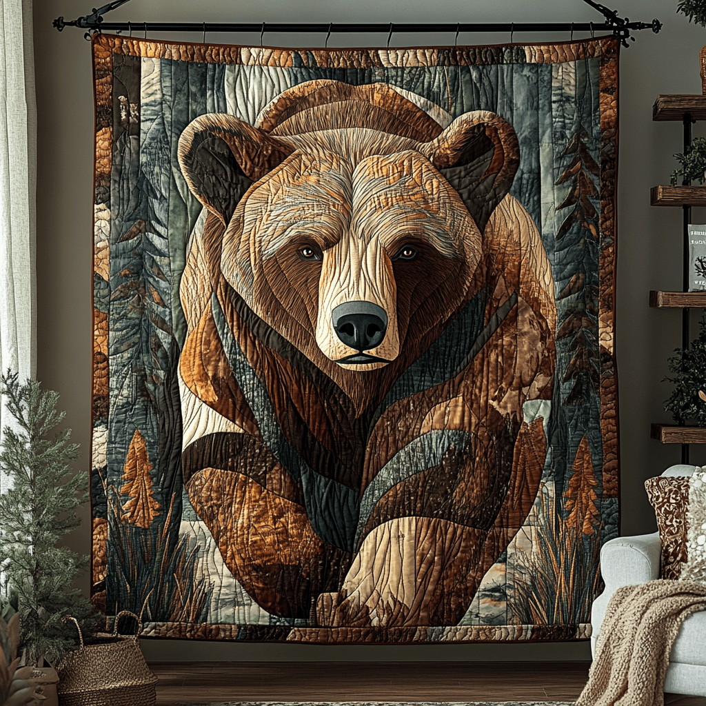 Rustic Bear Haven Quilted Blanket Winter Decor Blanket Bear Theme Gifts - Marykun