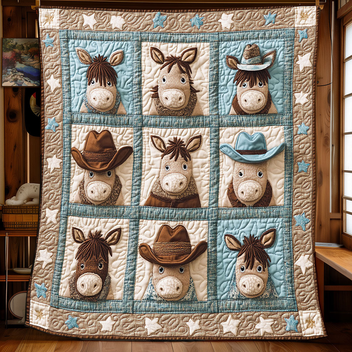 Rustic Cowboy Donkey Quilt Elegant Quilt Blanket Gift for Housewarming - Marykun