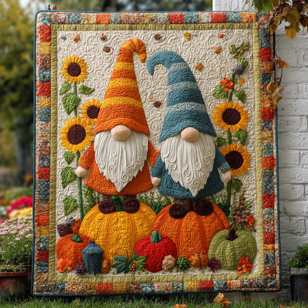 Rustic Gnome Quilted Blanket Fall Cozy Blankets Gnome Presents - Marykun