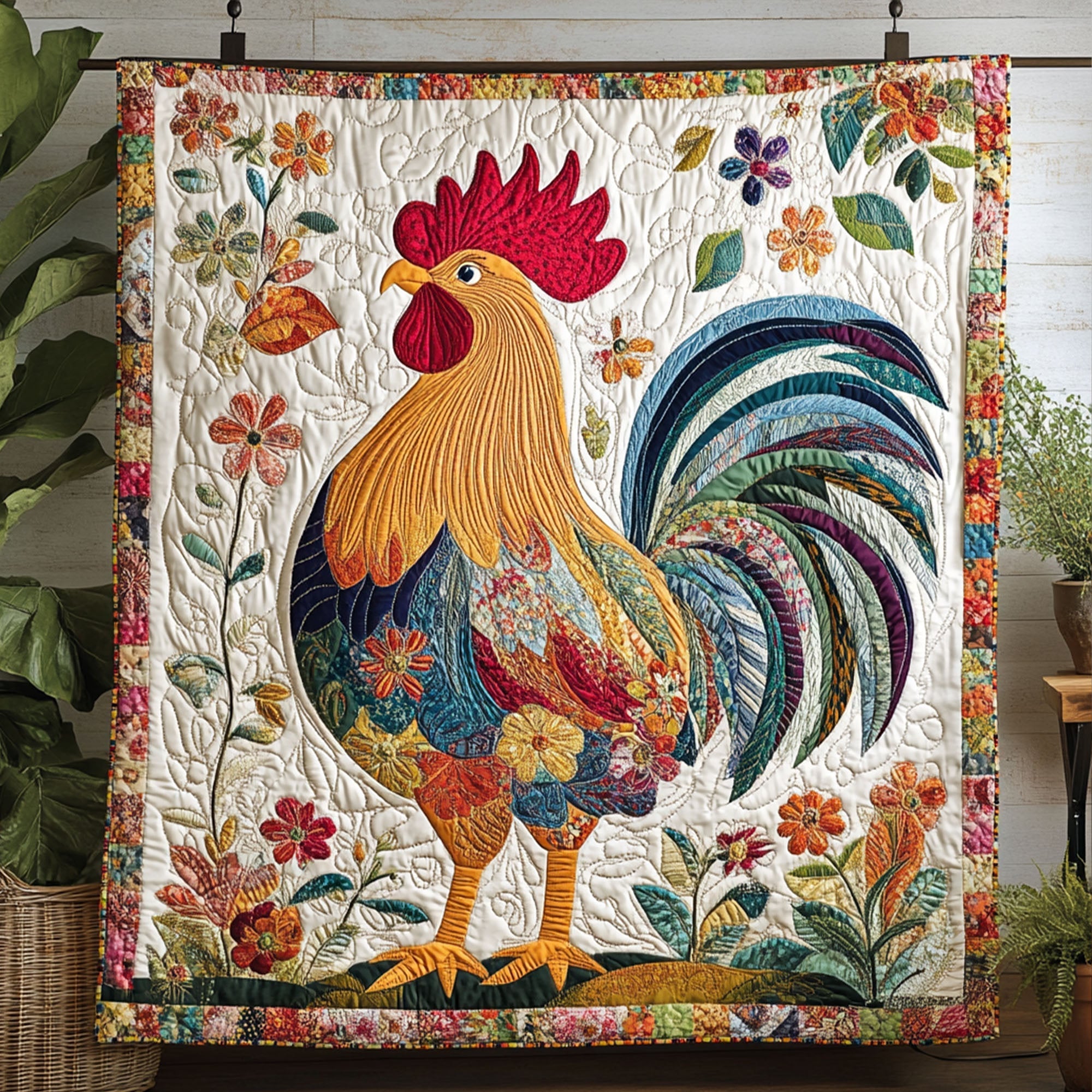 Rustic Rooster Quilted Blanket Christmas Bedroom Decor Gifts For People With Chickens - Marykun