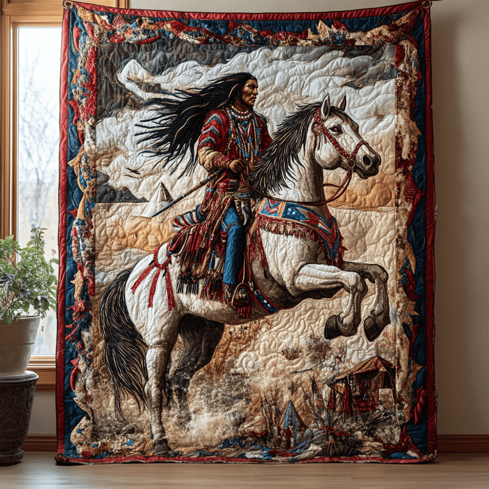 Sacred Horseman Quilted Blanket Christmas Holiday Native American Gift Ideas - Marykun