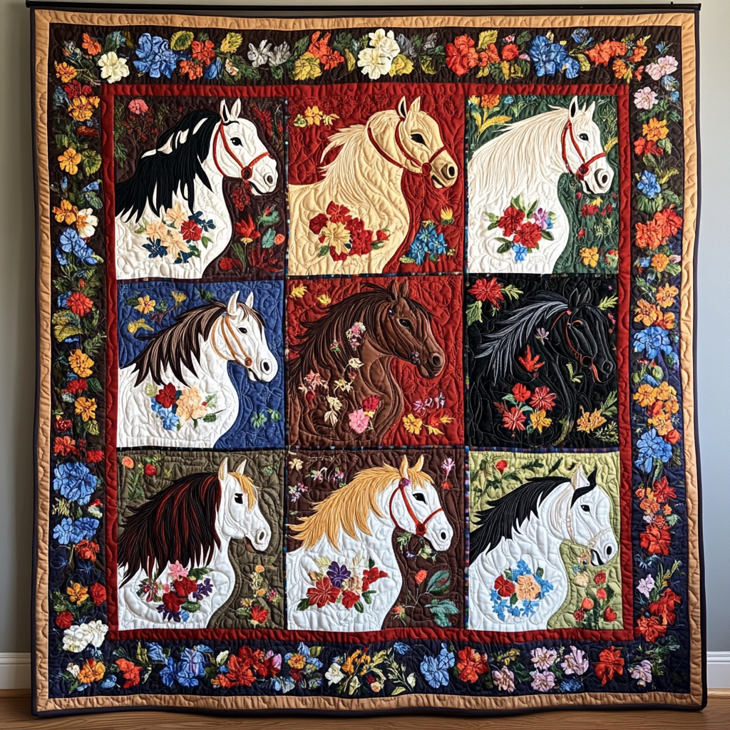 Saddle Bloom Quilted Blanket Holiday Throw Blanket Gifts For Someone Who Loves Horses - Marykun