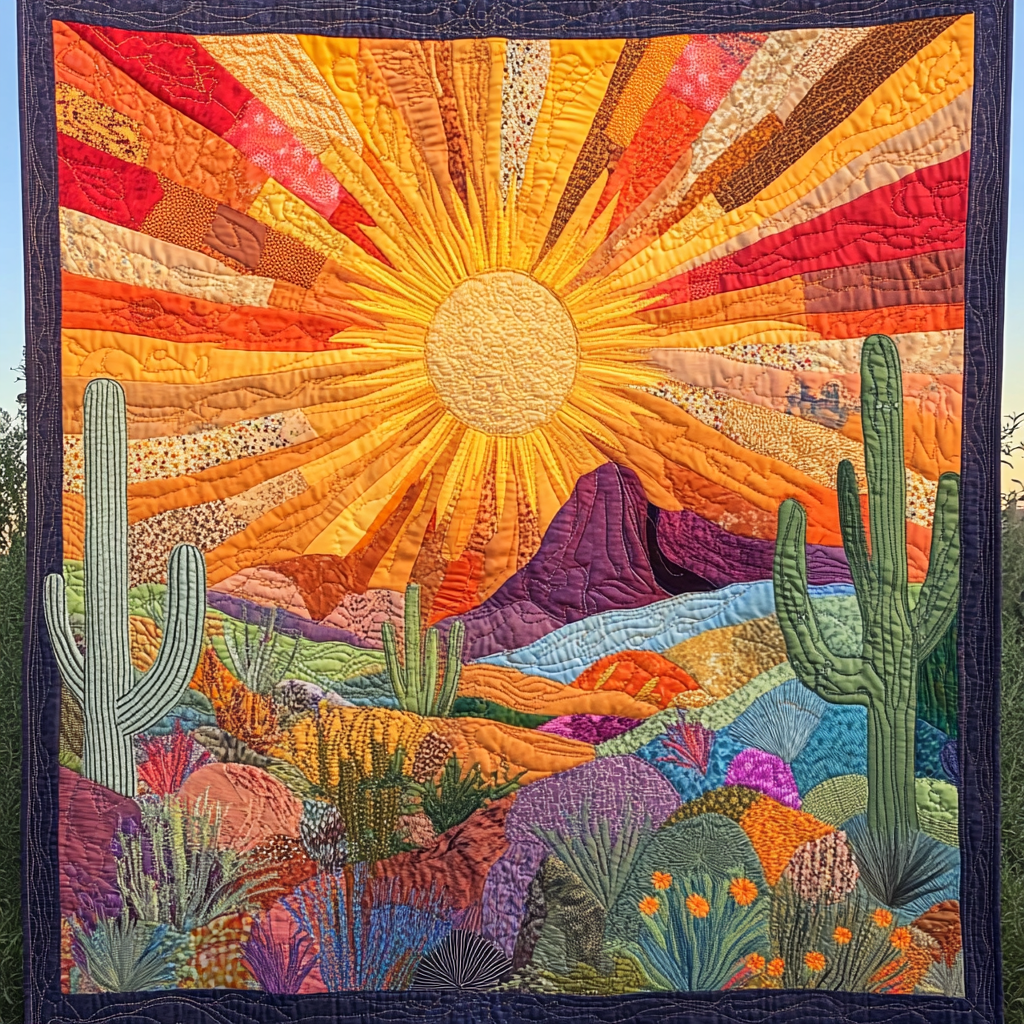 Saguaro Sunset Quilted Blanket Cute Throw Blanket Cactus Themed Gifts - Marykun