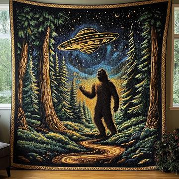 Sasquatch and UFO Glow Quilted Blanket Best Couch Throw Blanket Birthday Gifts For Nature Lovers - Marykun
