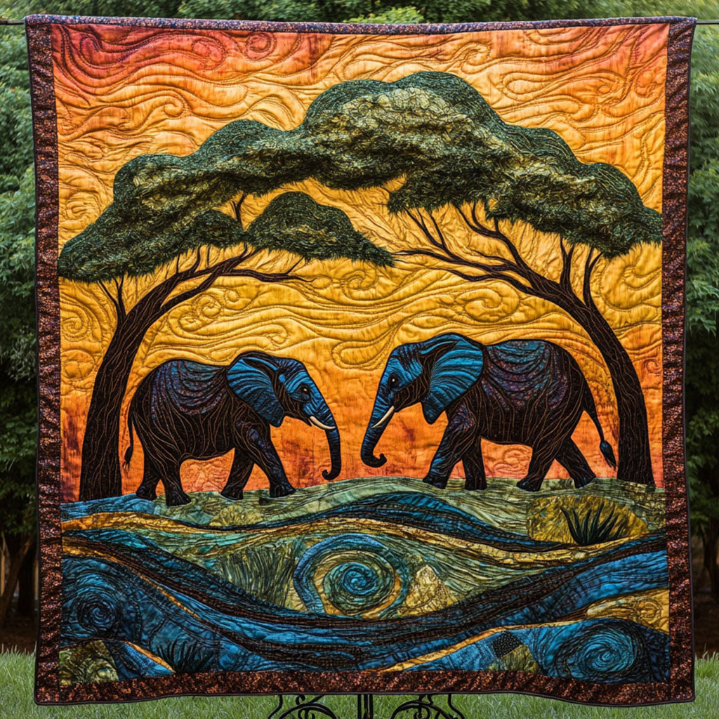 Savanna Dance Quilted Blanket Cute Throw Blanket Elephant Christmas Gifts - Marykun