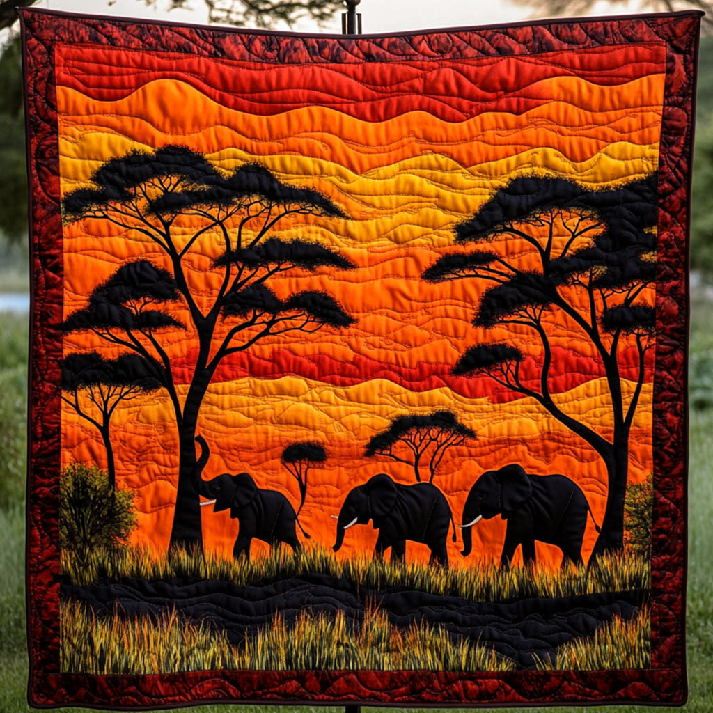 Savanna Glow Quilted Blanket Best Throw Blanket Elephant Presents For Christmas - Marykun