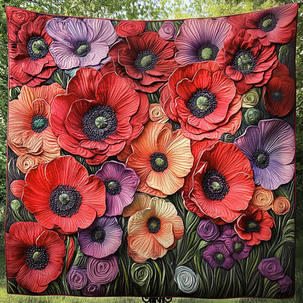 Scarlet Whisper Quilted Blanket Christmas Bedroom Decor Gifts With Poppies On Them - Marykun