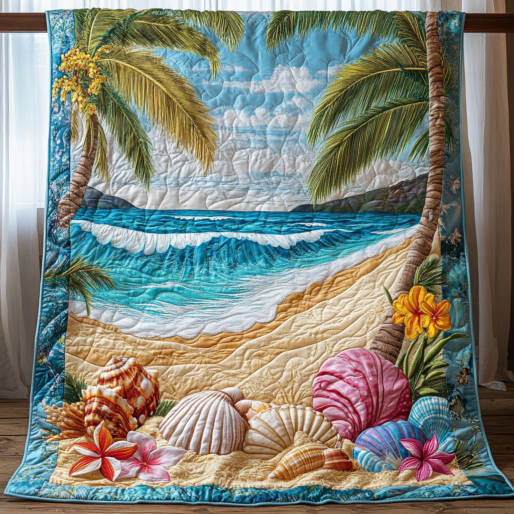 Seashell Shoreline Quilted Blanket Bedroom Decor Christmas Christmas Gift Ideas For Beach Lovers - Marykun