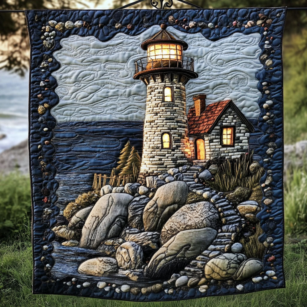 Seaside Glow Quilted Blanket Holiday Throw Blanket Great Lighthouse Gifts - Marykun
