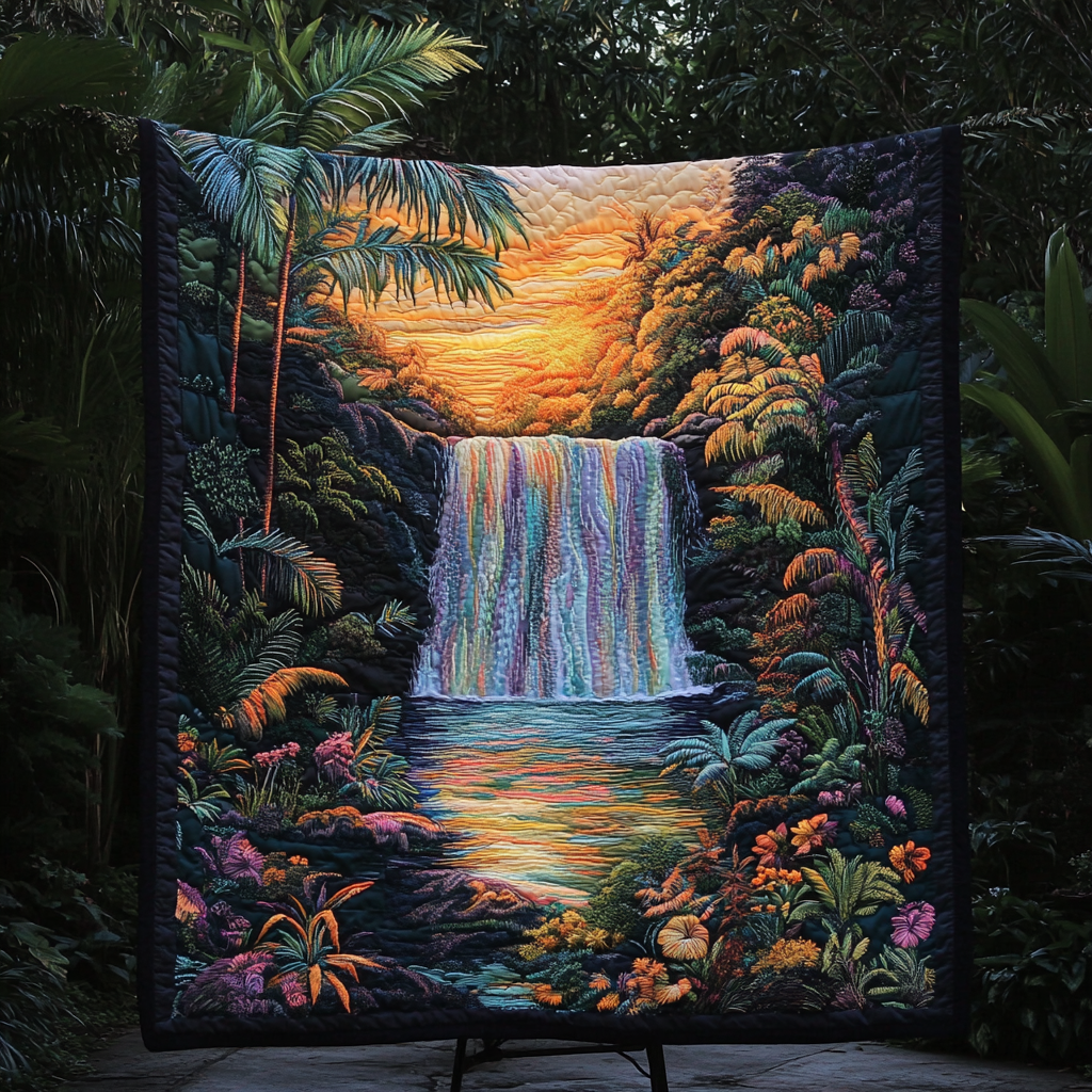 Serene Falls Quilted Blanket Bedroom Xmas Decor Gifts For Someone Who Loves Nature - Marykun