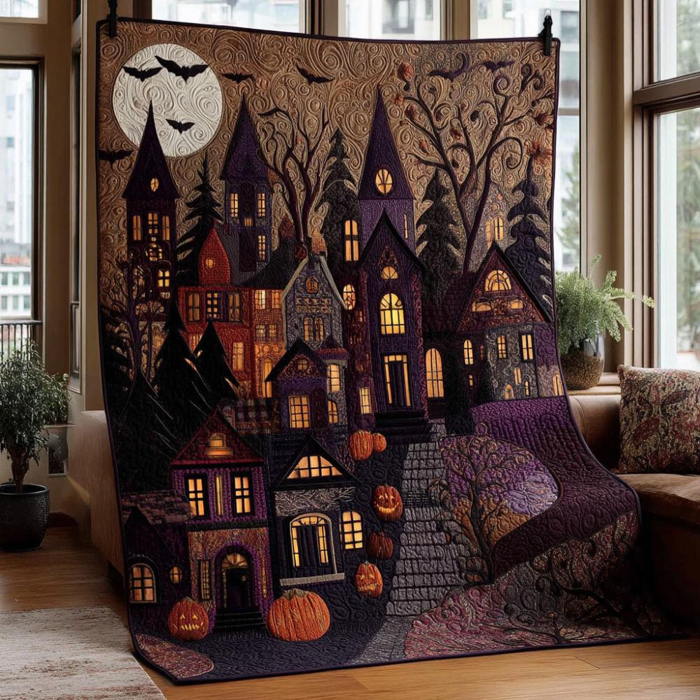 Shadow Street Quilted Blanket Vintage Halloween Blanket Spooky Gifts For Her - Marykun