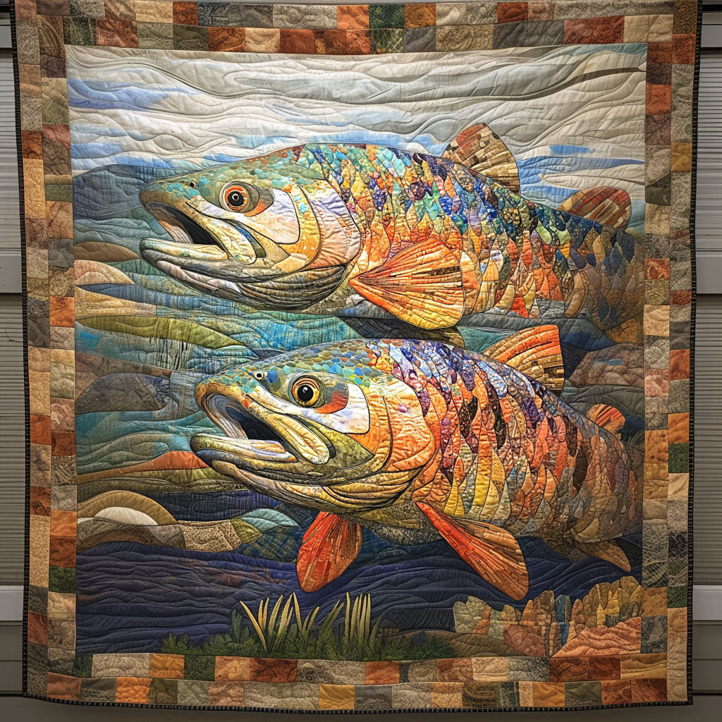 Shimmering Swimmers Quilted Blanket Nice Throw Blanket Fishing Father'S Day Gifts - Marykun