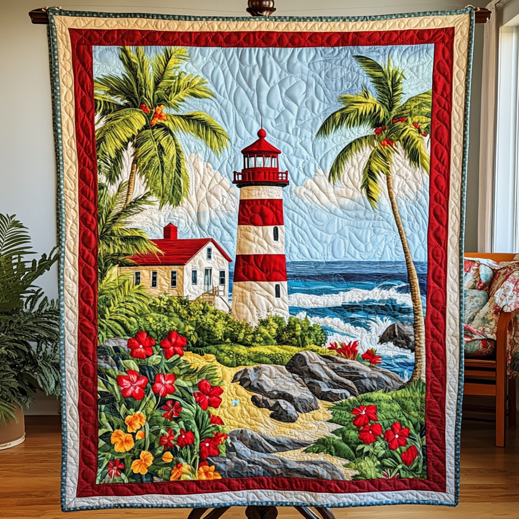 Shoreline Radiance Quilted Blanket Bed Christmas Decor Gifts For Lighthouse Lovers - Marykun