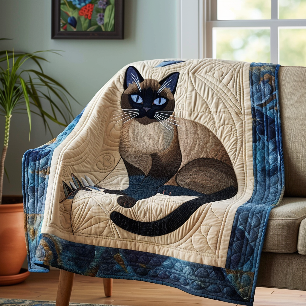 Siamese Cat Charm Quilted Blanket Xmas Holiday Gift For Cat Lover - Marykun