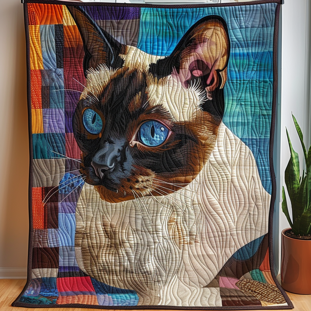 Siamese Cat Elegance Quilted Blanket Christmas Holiday Cat Presents For Cat Lovers - Marykun