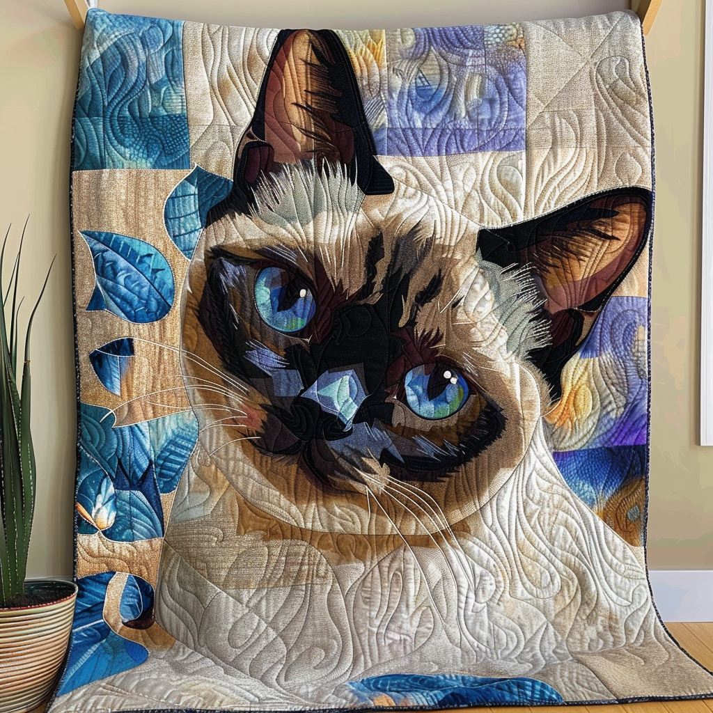 Siamese Cat Gaze Quilted Blanket Cute Bedroom Decor Xmas Gift For Cat - Marykun