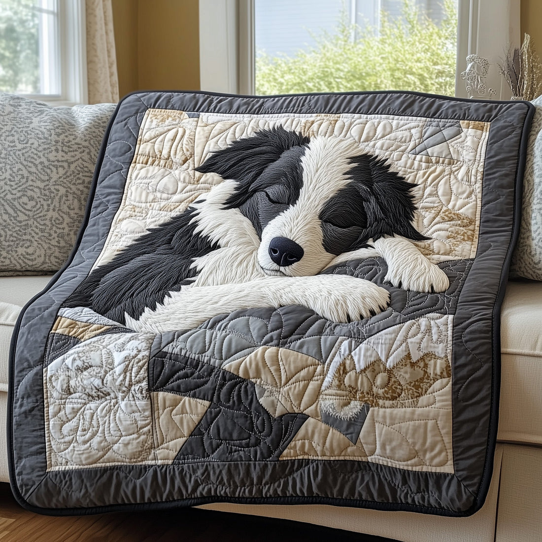 Sleepy Border Collie Quilted Blanket Cute Bed BlanketDog Inspired Gifts - Marykun