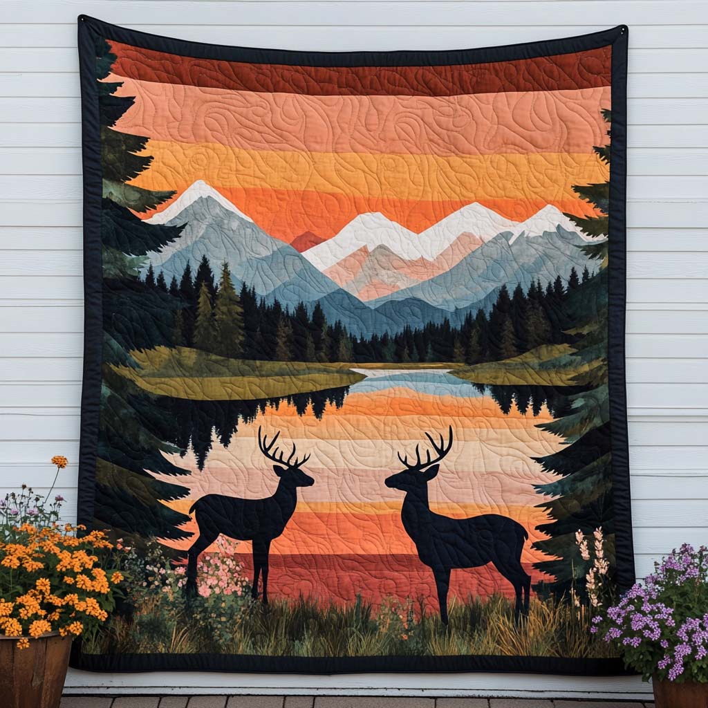 Snowy Deer Night Quilted Blanket Cute Throw Blanket Presents For Deer Hunters - Marykun