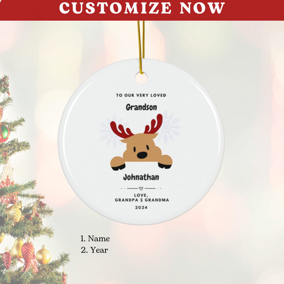 2025 Personalized Grandson Christmas Circle Ceramic Ornament