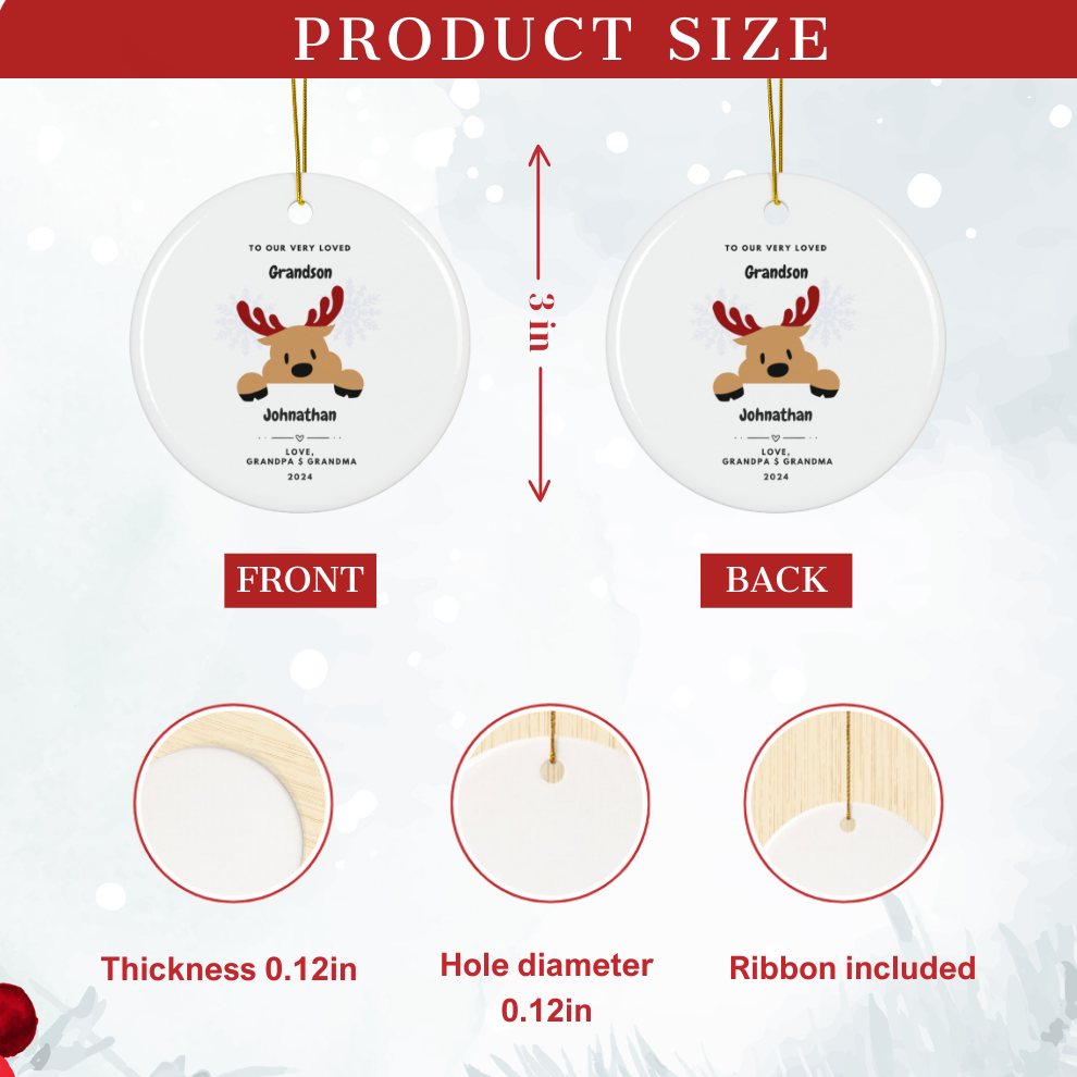 2025 Personalized Grandson Christmas Circle Ceramic Ornament