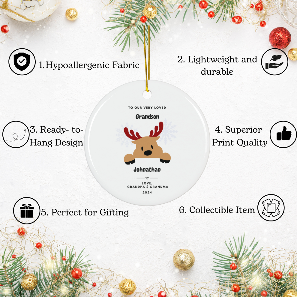 2025 Personalized Grandson Christmas Circle Ceramic Ornament