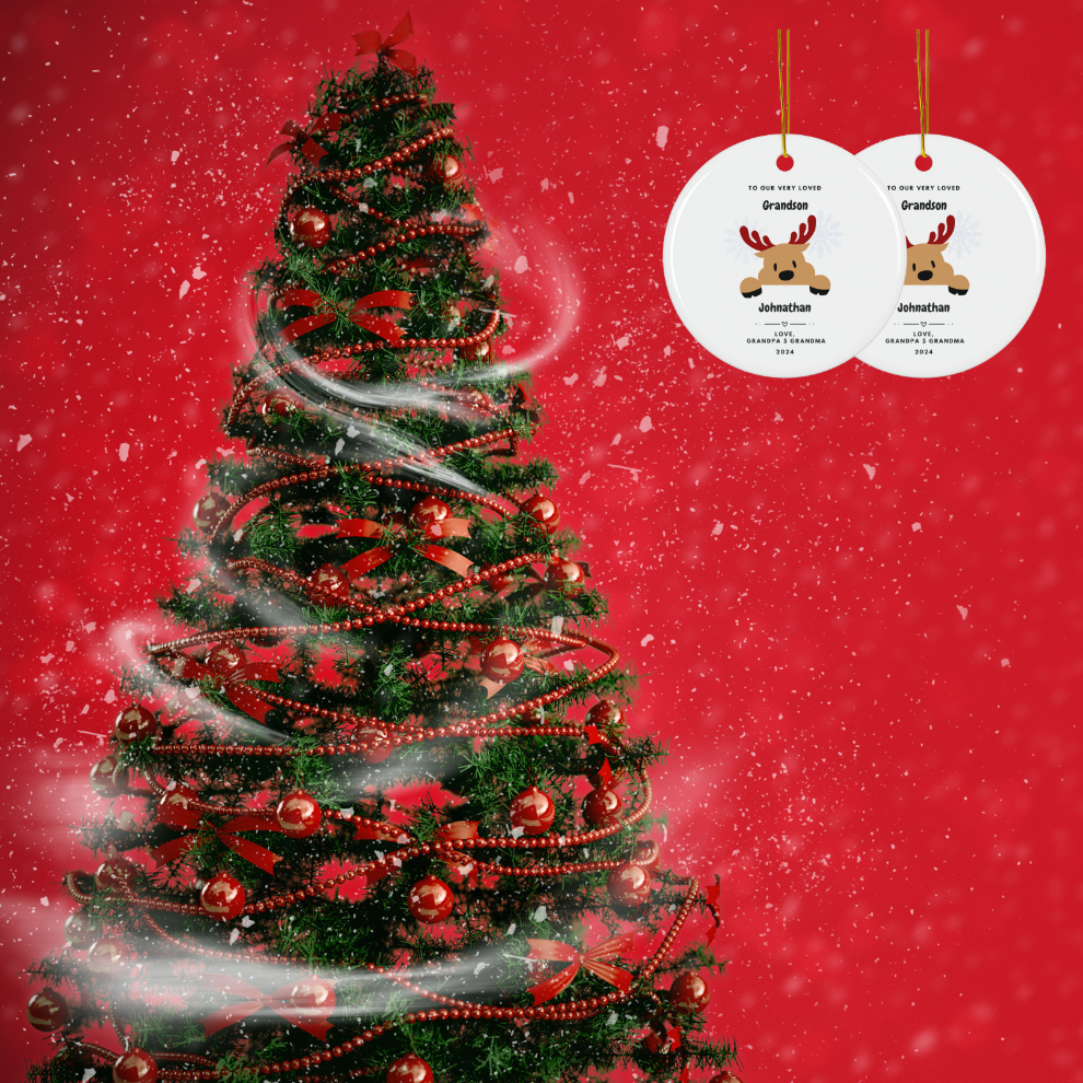 2025 Personalized Grandson Christmas Circle Ceramic Ornament