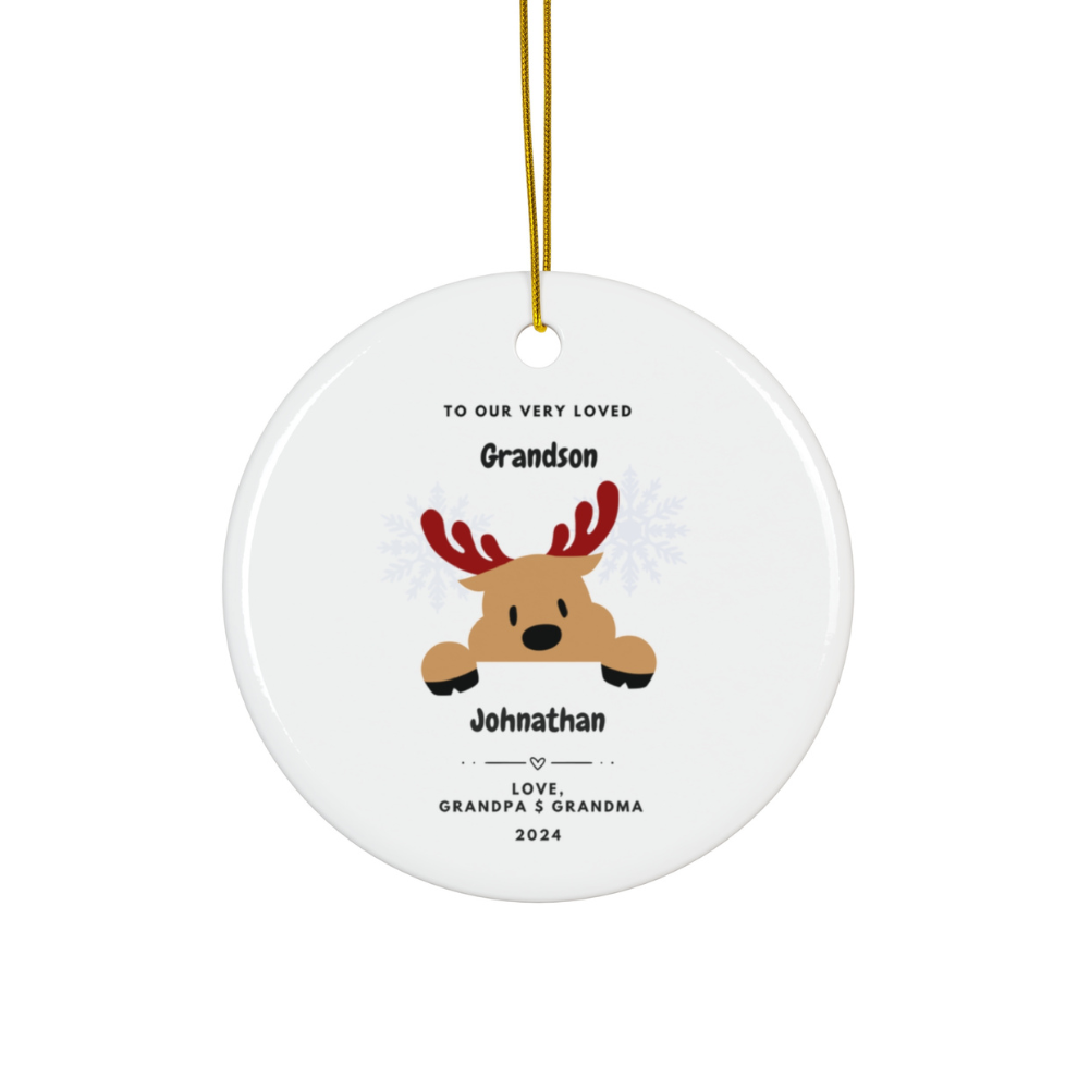 2025 Personalized Grandson Christmas Circle Ceramic Ornament