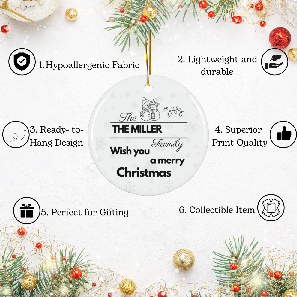 2025 Personalized Family Christmas Circle Ceramic Ornament
