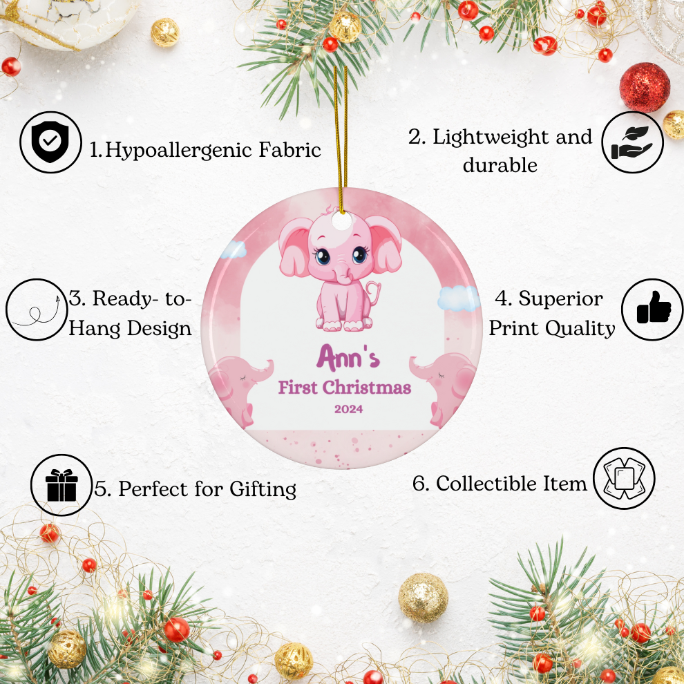 2025 Personalized Baby's First Christmas Circle Ceramic Ornament For Girl