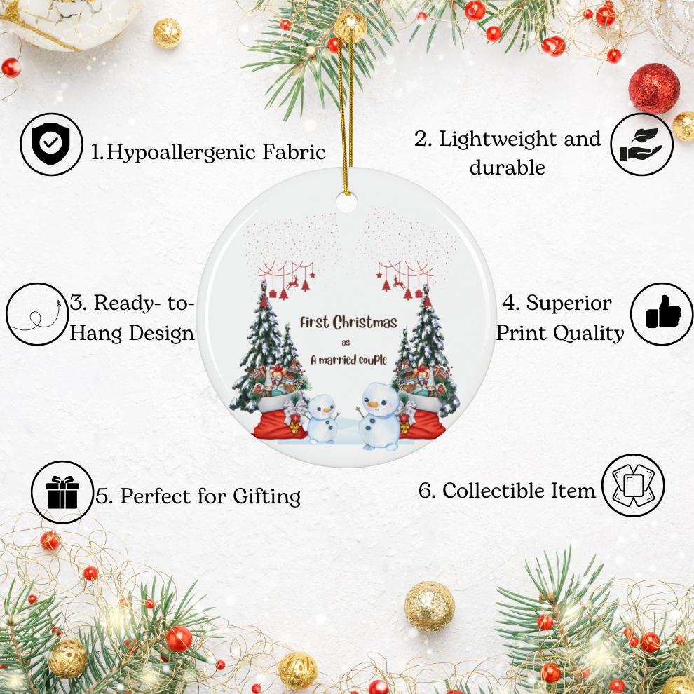 2025 Personalized First Christmas Married Circle Ceramic Ornament