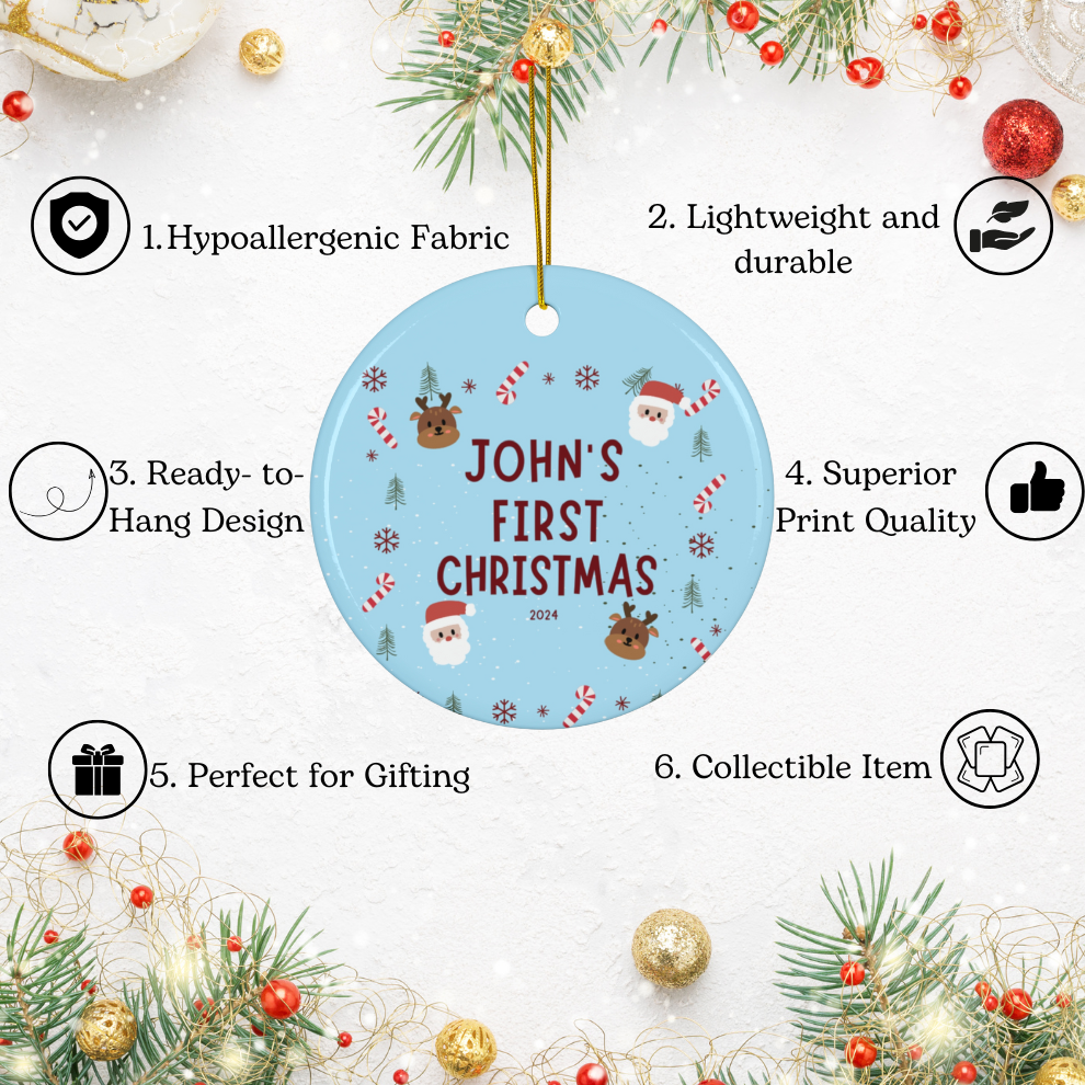2025 Personalized Baby's First Christmas Circle Ceramic Ornament For Boy