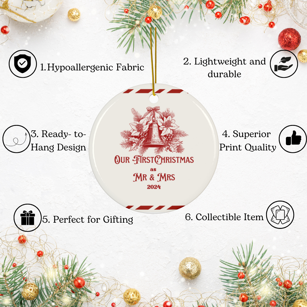 2025 Personalized First Christmas Married Red Decoration Circle Ceramic Ornament