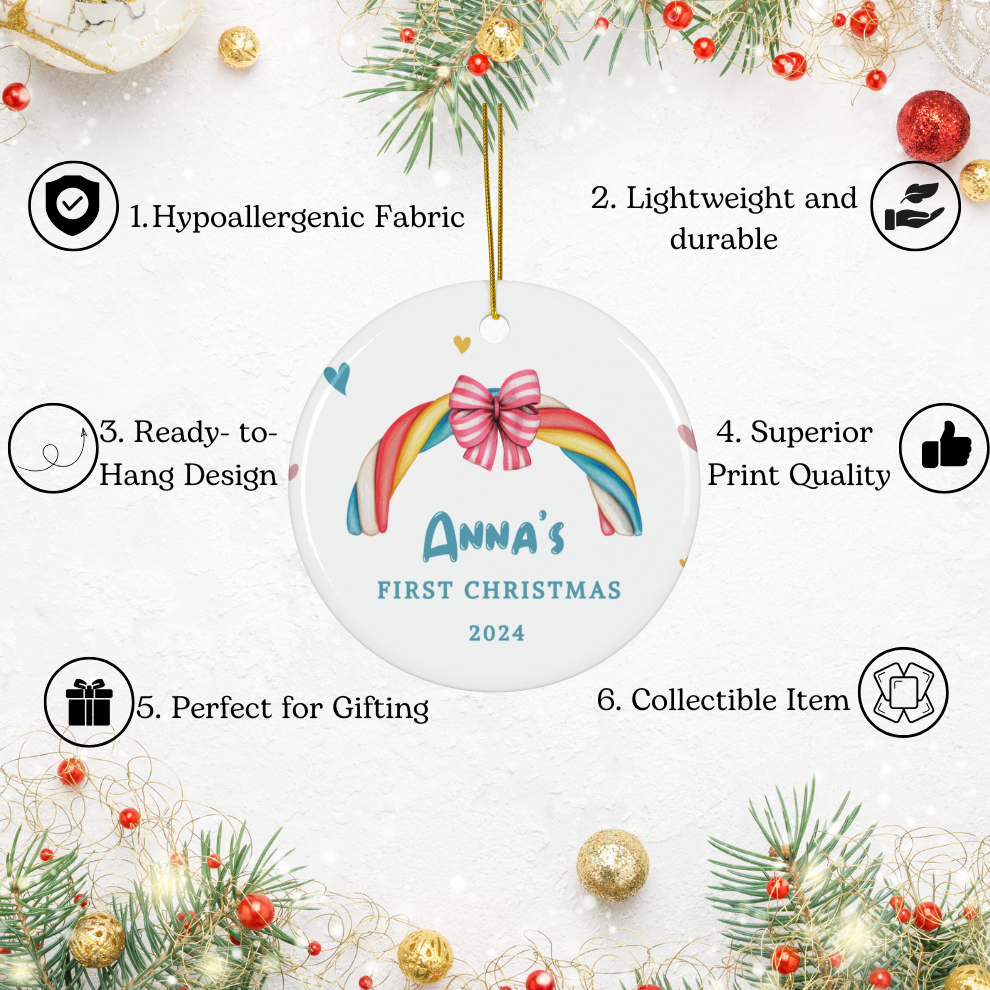 2025 Personalized Baby's First Christmas Rainbow Decoration Circle Ceramic Ornament