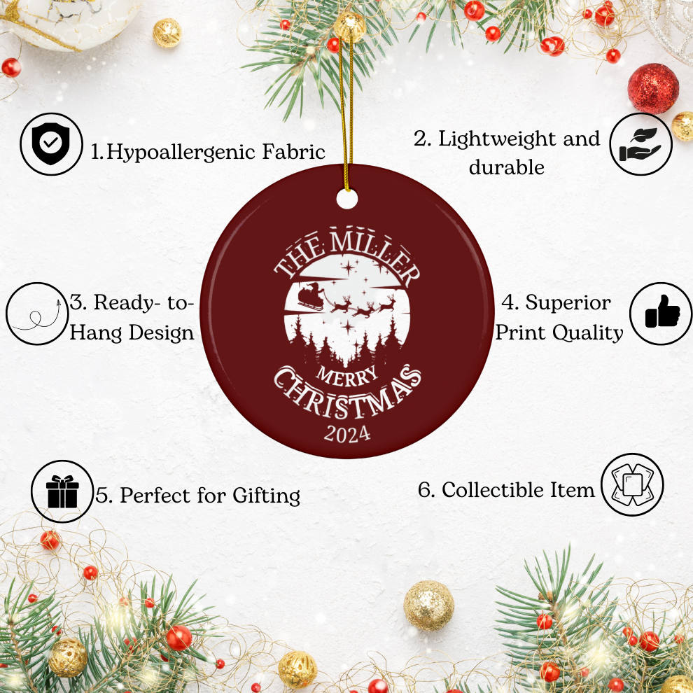 2025 Personalized First Name Merry Christmas Circle Ceramic Ornament