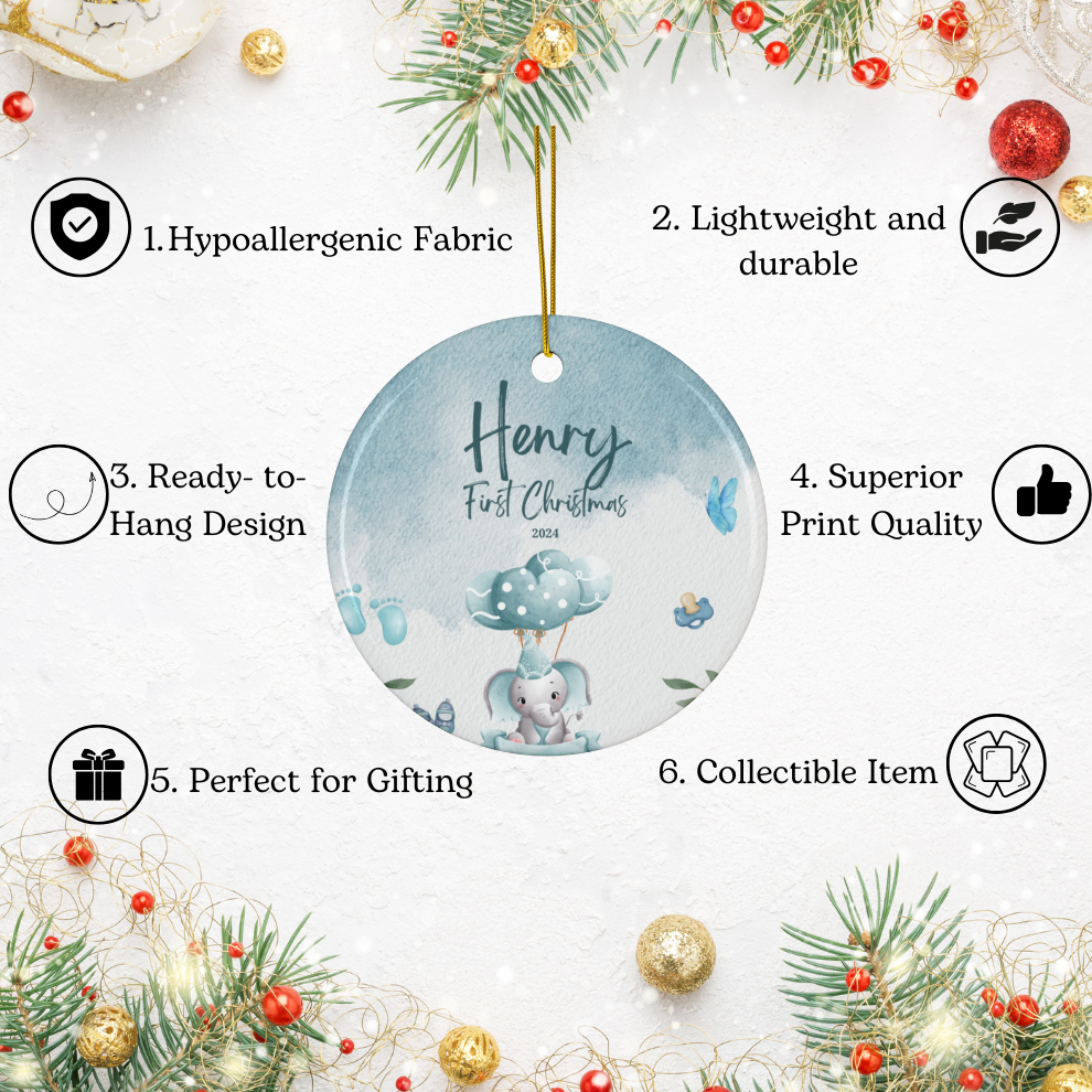 2025 Personalized Baby's First Christmas Turquoise Circle Ceramic Ornament