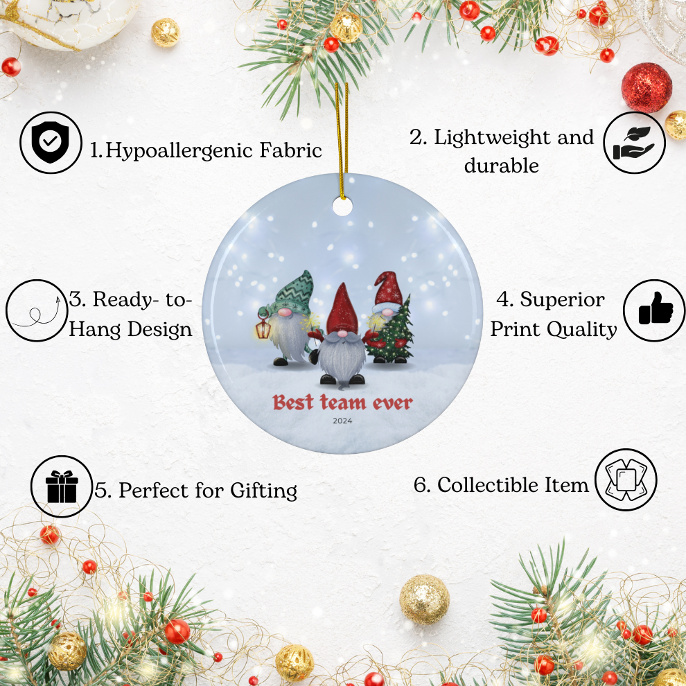 2025 Personalized Best Team Ever Christmas Circle Ceramic Ornament