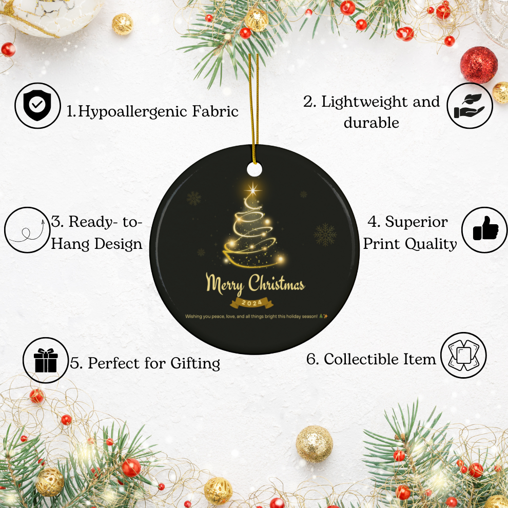 2025 Personalized Black Merry Christmas Circle Ceramic Ornament