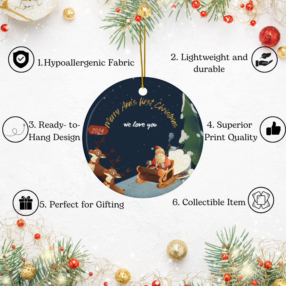 2025 Personalized Baby's First Christmas Navy Circle Ceramic Ornament