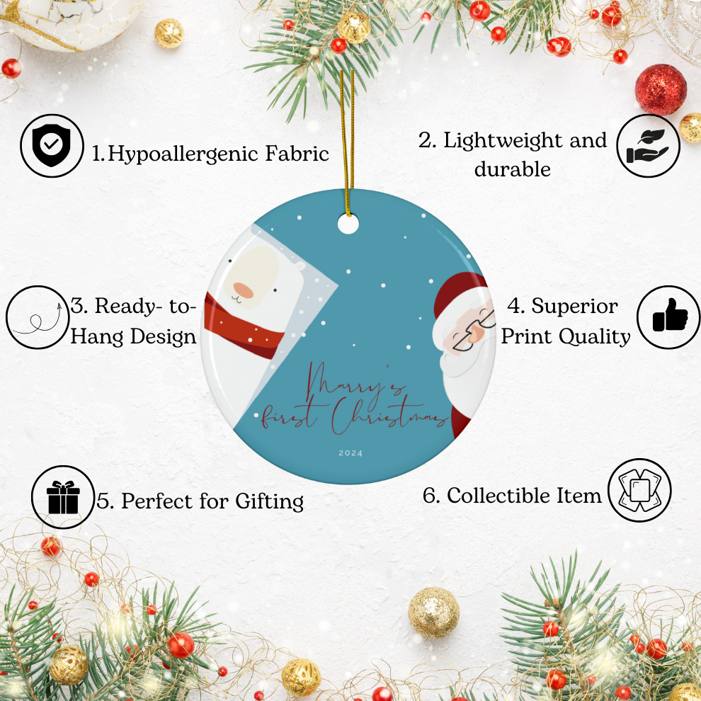 2025 Personalized Baby's First Christmas Mallard Circle Ceramic Ornament