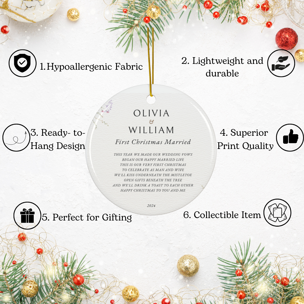 2025 Personalized Romantic First Christmas Married Circle Ceramic Ornament