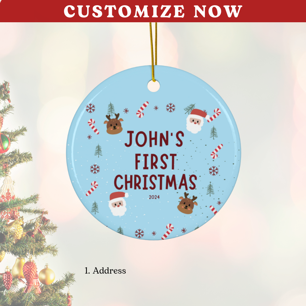 2025 Personalized Baby's First Christmas Circle Ceramic Ornament For Boy