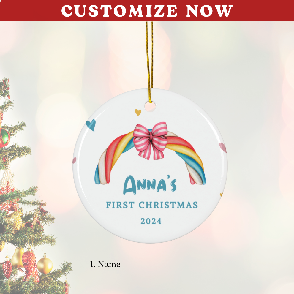 2025 Personalized Baby's First Christmas Rainbow Decoration Circle Ceramic Ornament