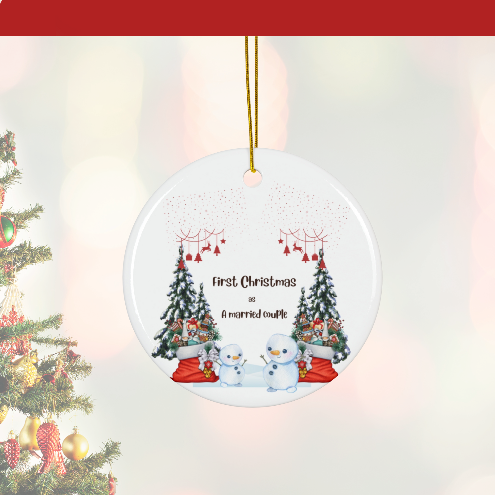 2025 Personalized First Christmas Married Circle Ceramic Ornament