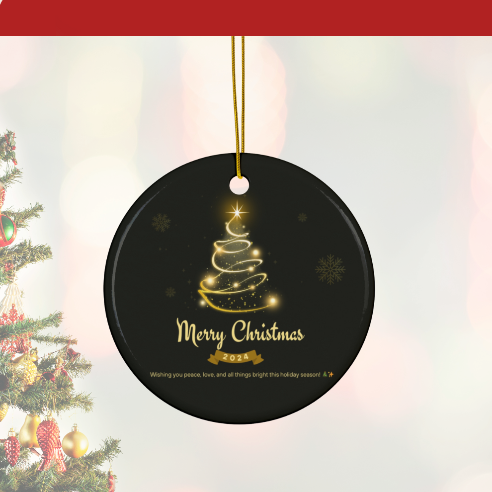 2025 Personalized Black Merry Christmas Circle Ceramic Ornament