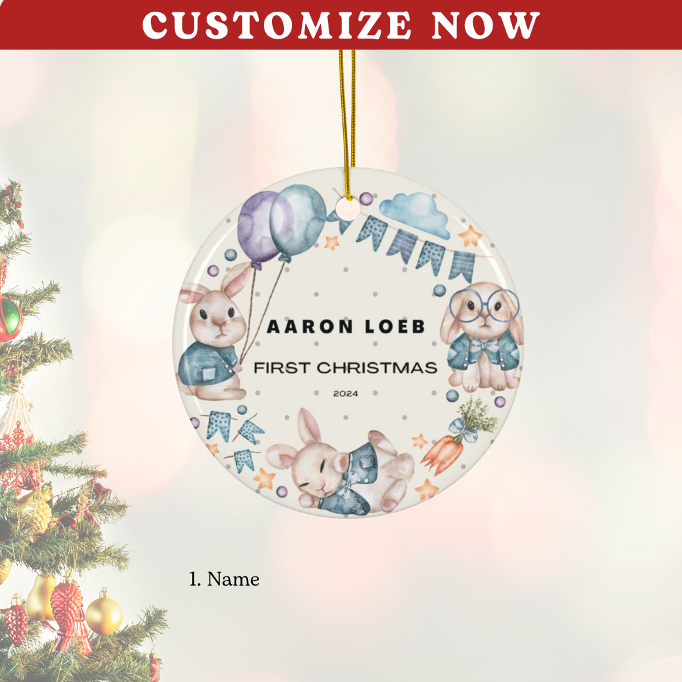 2025 Personalized Baby's First Christmas Rabbit Decoration Circle Ceramic Ornament