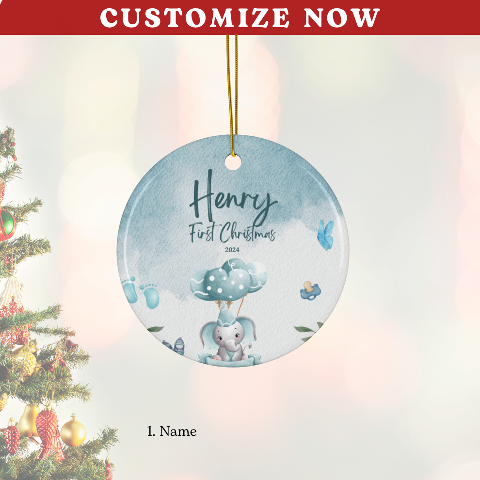 2025 Personalized Baby's First Christmas Turquoise Circle Ceramic Ornament