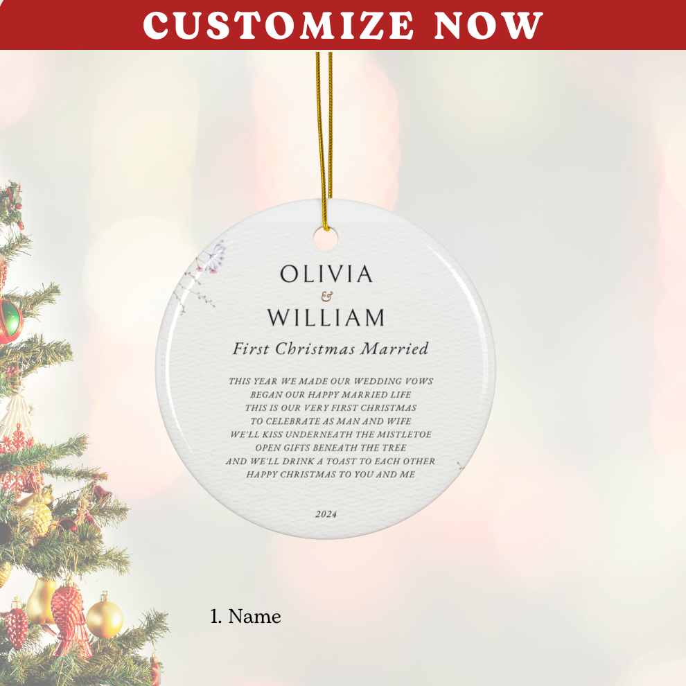 2025 Personalized Romantic First Christmas Married Circle Ceramic Ornament