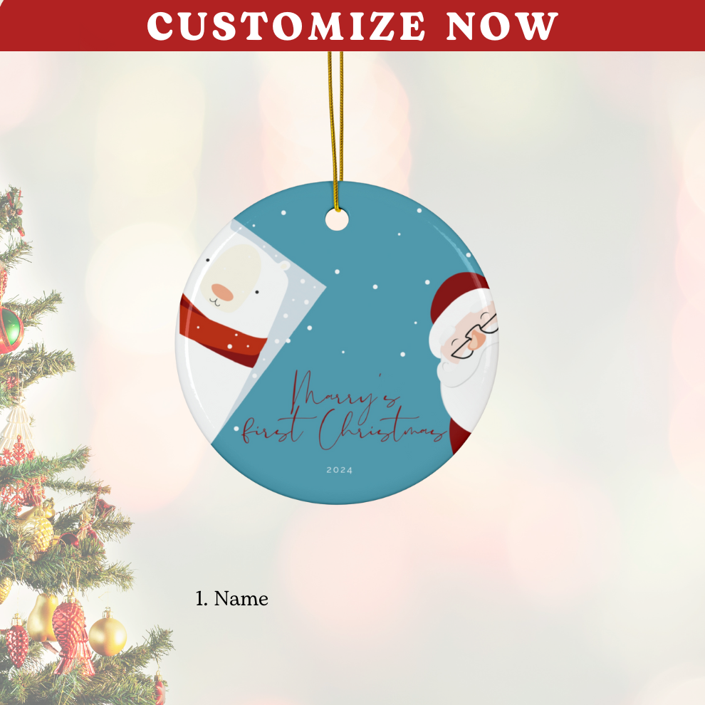 2025 Personalized Baby's First Christmas Mallard Circle Ceramic Ornament