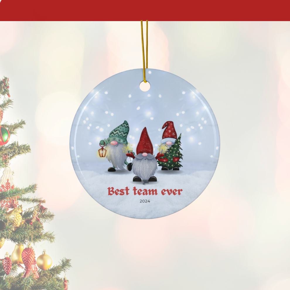2025 Personalized Best Team Ever Christmas Circle Ceramic Ornament